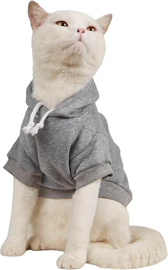 Basic Dog Hoodie Sweatshirt Puppy Sweater Warm Cat Costumes Pet Clothes for Chihuahua Puppy Kitten Small Medium Dogs Light Grey X-Large