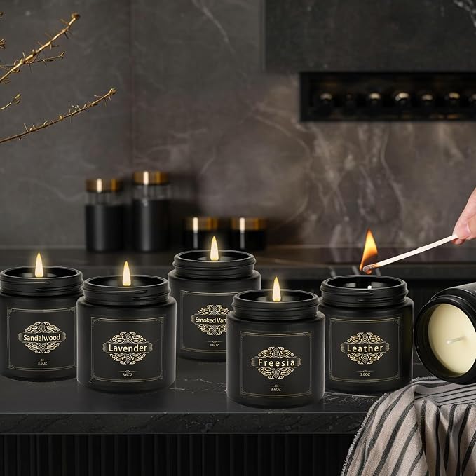 Scented Candles Gift Sets for Men, 6 Pack Soy Candles for Home Scented, Dad Gifts for Fathers Day, Boyfriend, Men Candles Sets Scents of Lavender/Oak/Sandalwood/SmokedVanilla/Leather/Freesia