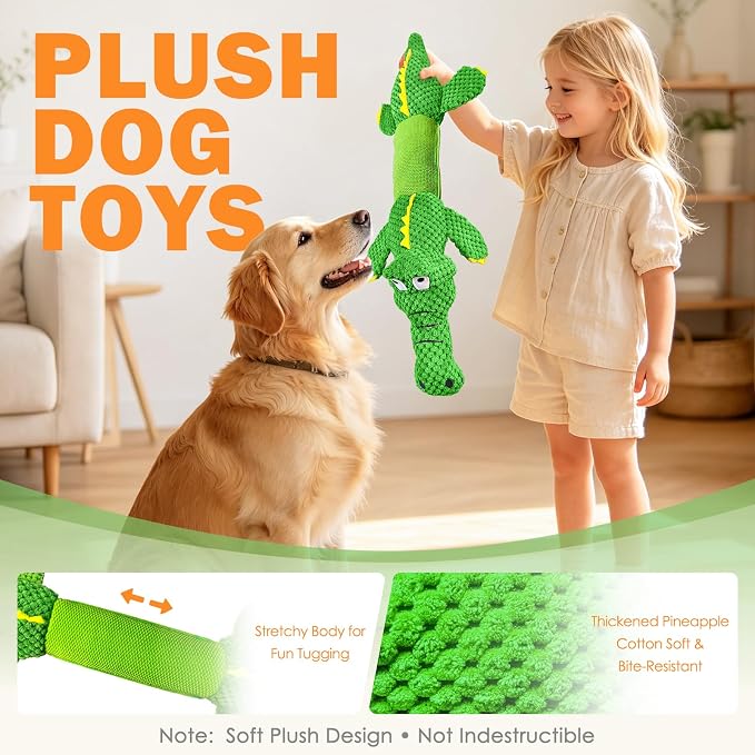 WOWBALA Dog Squeaky Toys Stretchable Crocodile for Interactive Tug of War