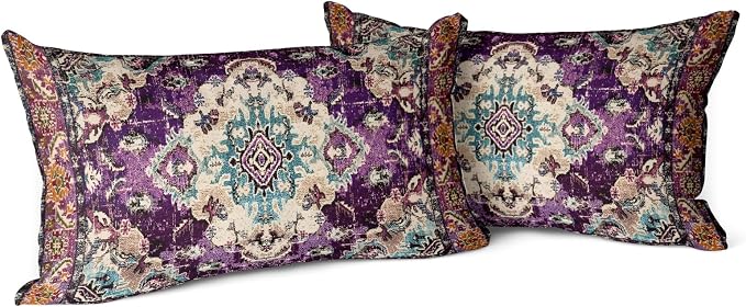 Snycler Boho Throw Pillow Covers 12x20 inch Set of 2 Boho Rug Carpet Double Sided Pattern Cotton Soft Pillow Case Cushion Cover Pillowcase for Couch Sofa Bed Decorative (Purple)