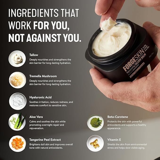 Forge Skin® Wrinkle Defense Beef Tallow Balm for Men [TALLOW-BASED] Moisturizer for Face Hydration - Hydrating AntiAging Skin Cream Natural Facial Skincare Lotion with Essential Oils (1.7oz Each) 6pk