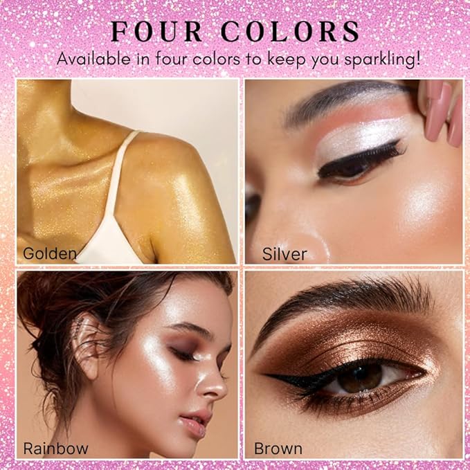 Brown Body Glitter Spray, Hair Glitter Spray, Body Shimmer Powder, Face Glitter Highlighter, Glitter Spray, Body Shimmer Spray for Skin, Rave Hairspray for Festival Party Halloween