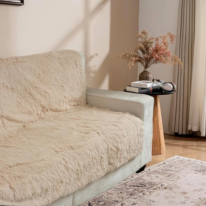 Dogs/Cats Bed Mats, Dog Pad Washable Removable Couch Cover with Anti-Slip Back, Plush Long Fur Mat, Perfect for Small, Medium and Large Dogs.(Beige, 52"x82")