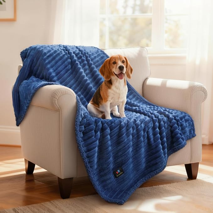 Luciphia Waterproof Dog Blanket, Washable Reversible Flannel Pet Throw | Reversible fleece cover for couch, bed, and crate; calming, and claw-resistant for dogs, cats, puppies Blue M(57''x40'')