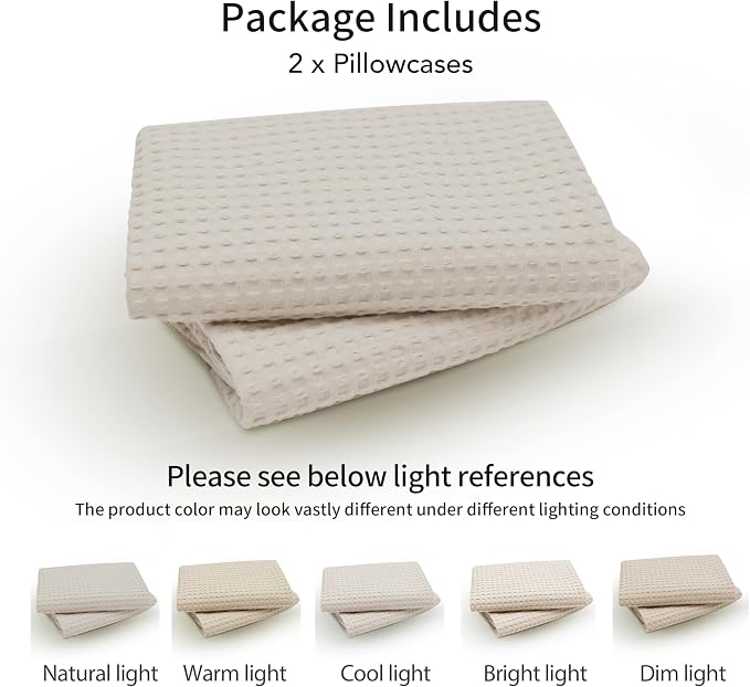 100% Egyptian Cotton 600 TC Waffle Weave Lumbar Pillow Covers 2 Pack | Ultra Soft Breathable Rectangle Throw Pillow Covers, Decorative Cushion Covers for Bed Couch Sofa Car, Beige, 12" x 20"