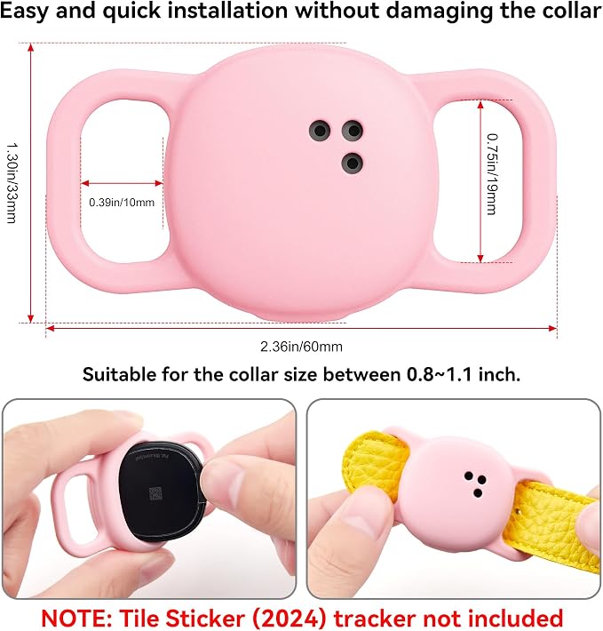 DDJ 2-Pack Cat Collar Case for Life360 Tile Sticker (Smallest Tracker)–NOT for Tile Mate/Pro–Silicone Protective Holder for Dog/Pet Collar, Ultra Durable, Easy Installation, Lightweight, Pink