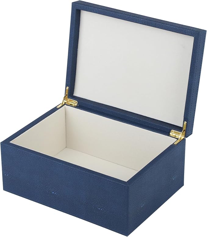 HofferRuffer Faux Leather Decorative Box, Large Wooden Structure Keepsake Box Accessory Organizer Jewelry Organizer with Hinged Lid, Storage Container for Home or Office (NavyBlue Shagreen)