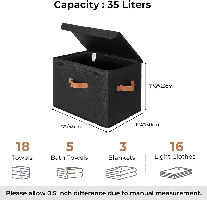 GRANNY SAYS Memory Keepsake Storage Box, Fabric Storage Bins with Lids | Flip-Top Lid, Collapsible, Stackable, 3 Handles, Ideal for Closet Clothes Blanket Toys, Extra Large, Black, 2-Pack