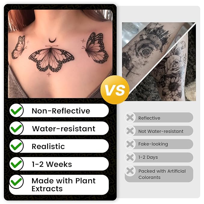 Semi Permanent Tattoos, 2 Sheets Realistic Large Angel VS Devil Couple Temporary Tattoos for Men Women Adults Back Arms Calf, 2 Weeks Fake Tattoos, Waterproof and Non-Reflective, Unique Design
