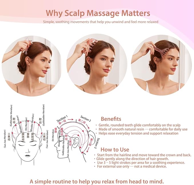 3 Pack Head Massager & Scalp Comb - Manual Scalp Massager with Gua Sha Comb for Scalp Relaxation, Tension Relief, Resin Head Scratcher Stress Relief Tool for Women Men