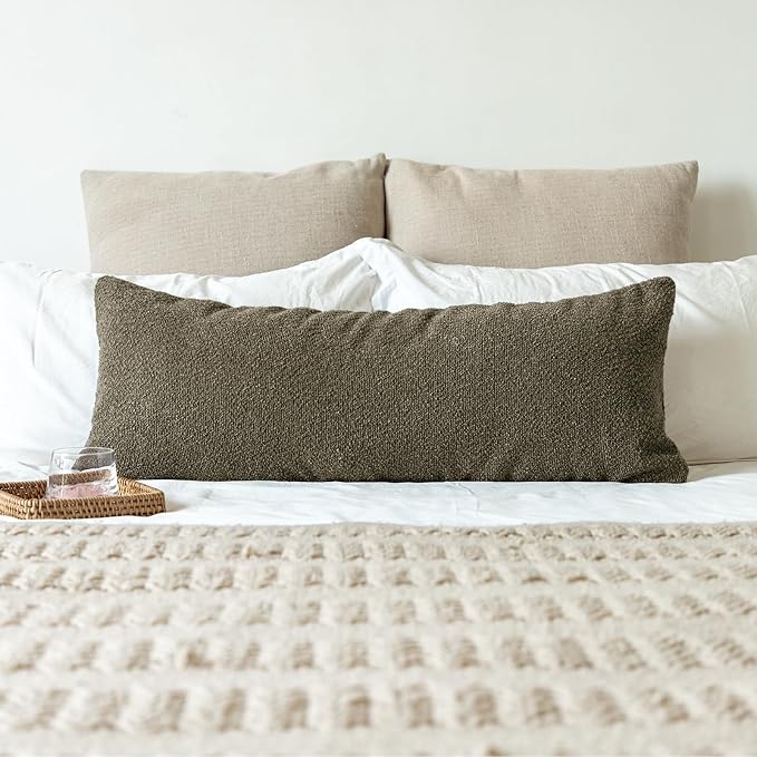 JoraLion 14x36 inch Boucle Lumbar Pillow Cover, Dark Brown Woven Texture Neutral Long Pillow Cover Breathable Cushion Case for Couch Sofa Bed Living Room Home Decor (Cover Only)