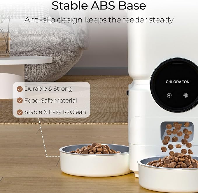 Automatic Cat Feeder for 3 Cats, 6L 5G WiFi Feeder, Slow Feed, Warm White | 3-bowl system with app scheduling, 15-day battery backup, stainless steel bowls, and sealed freshness protection.