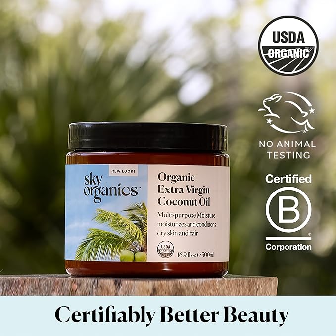 Sky Organics - Multipurpose Organic Coconut Oil for Skin & Hair, 16.9 fl oz - Extra Virgin Hair Oil & Body Moisturizer - Vitamins, Antioxidants & Fatty Acids - Vegan, Cruelty Free with ebook