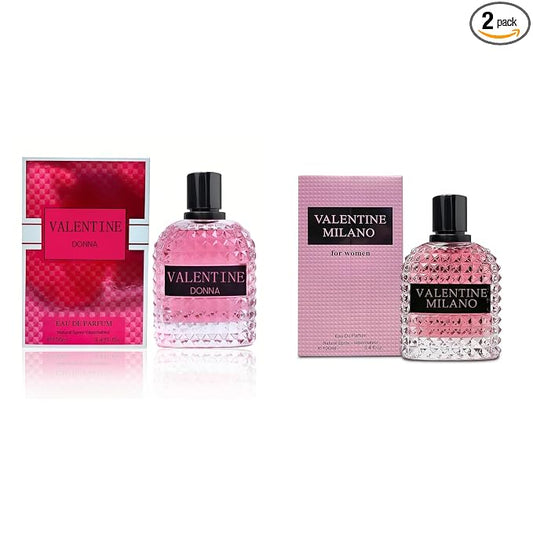 A CENTER Valentine Milano&Valentine Donna Perfume Set for Women - Floral Fragrance Gift Set with Floral Fruity Scent| 3.4 Fl Oz Each Eau De Pafume for Office Wear