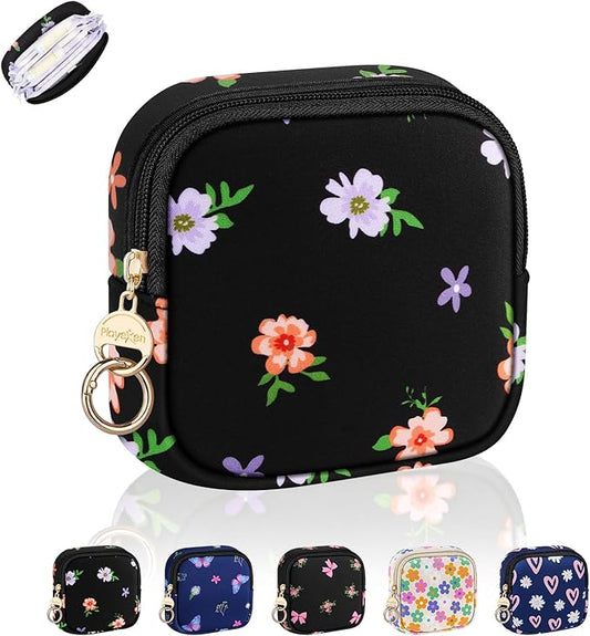 Period Bag for Teen Girls, Neoprene Cute Sanitary Napkin Storage Bag, Floral Menstrual Pad Pouch Tampon Holder (Colorful Floral)