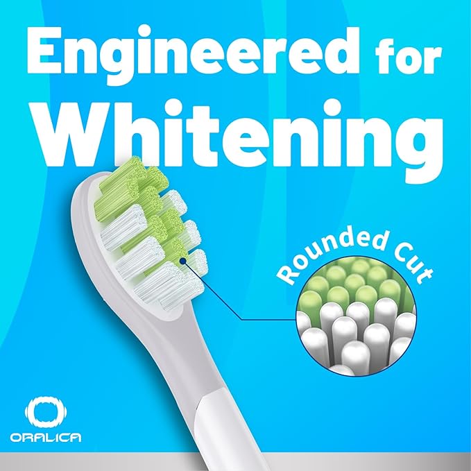 Oralica - Japanese Brand Whitening Replacement Toothbrush Heads, Compatible with Philips Sonicare Click-on Handles, 4 Pack, Medium, with Tongue Cleaner (CA668, White)