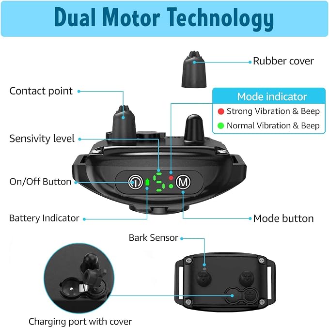 PetSpy No Shock Bark Collar for Dogs Barking Control Humane Waterproof Training Device w/2 Anti-Bark Dual Vibration & Beep for Small Medium Large Dog