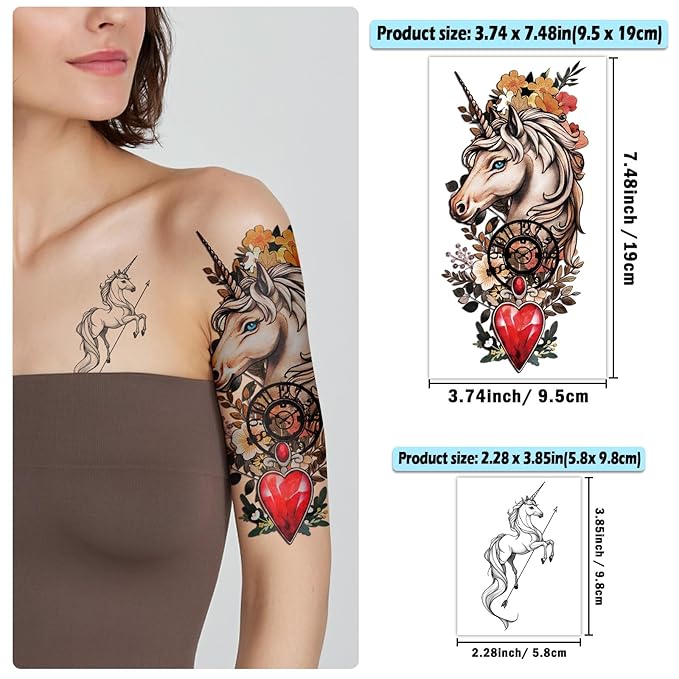 77 Sheets Temporary Tattoo for Women Men, 17 Sheets Half Arm Skull Flowers Tattoos, 60 Sheets Animals Tiny for Adult Kids Body Tattoos Stickers Waterproof Realistic Halloween Costume Decorations