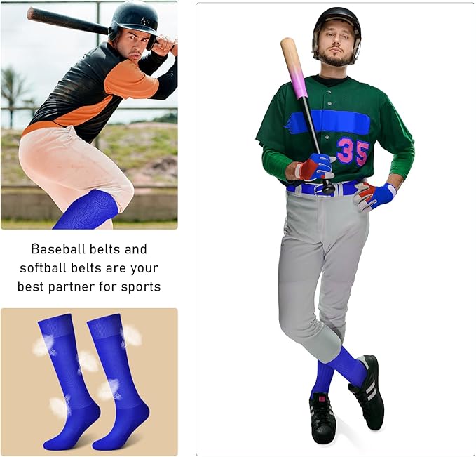 Zhanmai Baseball Belt and Socks Combo Adjustable Softball Socks and Elastic Waist Belt for Youth Boys Girls, Adult