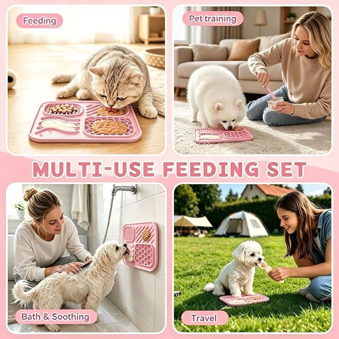 AZY 3-Piece Slow Feeder Cat Bowl Set with Strong Suction Cups