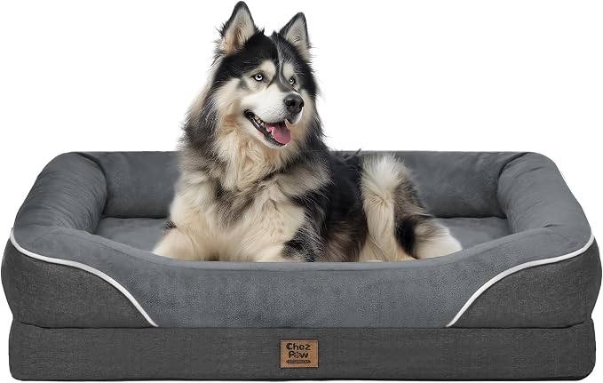 Orthopedic Washable XXL Dog Bed for Extra Large Dogs | Egg Crate Foam, 4-Sided Bolster Support, Waterproof Liner, Non-Slip Bottom, Removable Bolster Cover, 45 x 35 Inch
