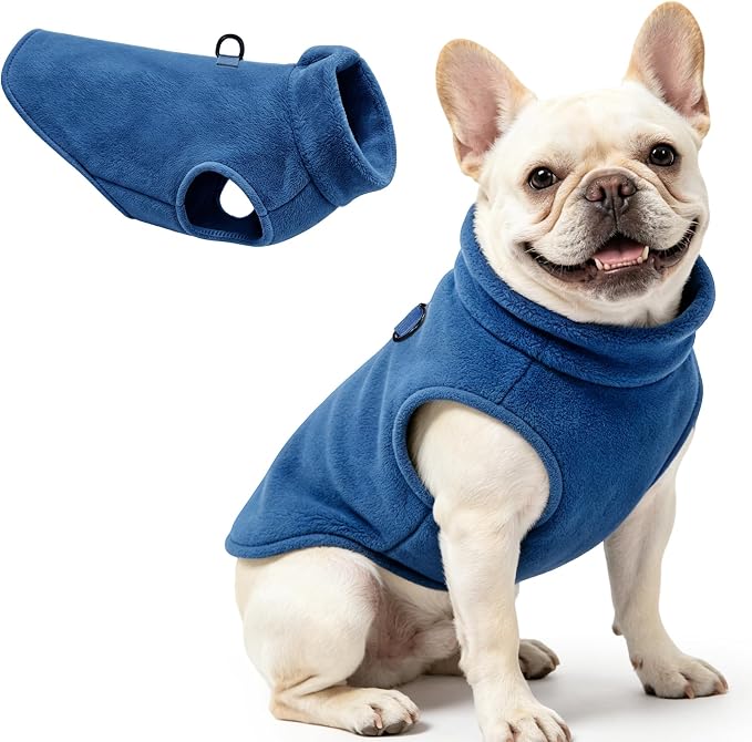 Idepet Dog Fleece Vest Sweater Zip Up Warm Pullover Dogs Jacket with D-Ring Leash Winter Cold Weater Coat Pet Sweatershirt Clothes Hoodie for Small Medium Dogs Boy Girl (Navy Blue, XS)