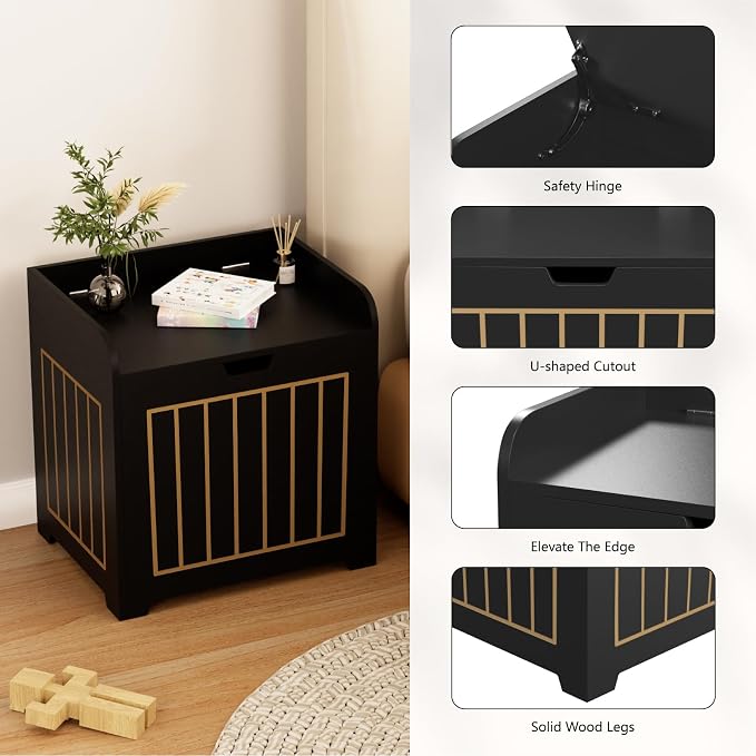 Aenuert Storage Chests, Small Cube Organizer Box,Wooden Entryway Storage (Black, Without Handles)