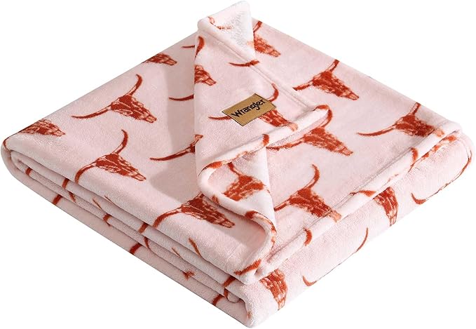 Wrangler - Blanket, Super Soft Plush Bedding, Yellowstone Inspired Throw Blanket for Couch or Bed (Steer Head Peach, 50" x 70")