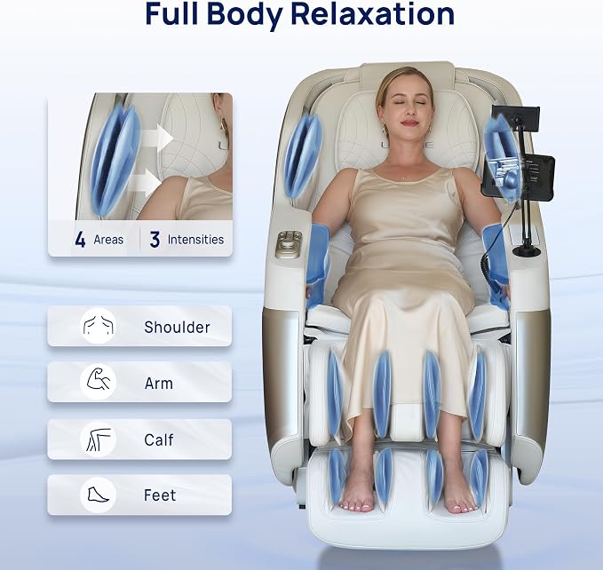 VAT Massage Chair Full Body VibroAcoustic Sonic Wave, SL-Track Zero Gravity Recliner with 25 Auto Modes, Smart Body Scan, Extendable Footrest, Reading Lamp, White
