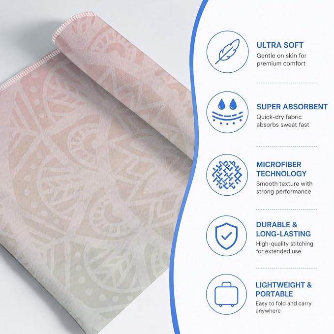 Yoga Mat Towel, Hot Yoga Non Slip with 4 Corner Pockets, 74 x 26 in | Soft Absorbent Microfiber With Four Corner Pockets, Fits Over Yoga Mats For Hot Yoga, Pilates, Gym, And Travel