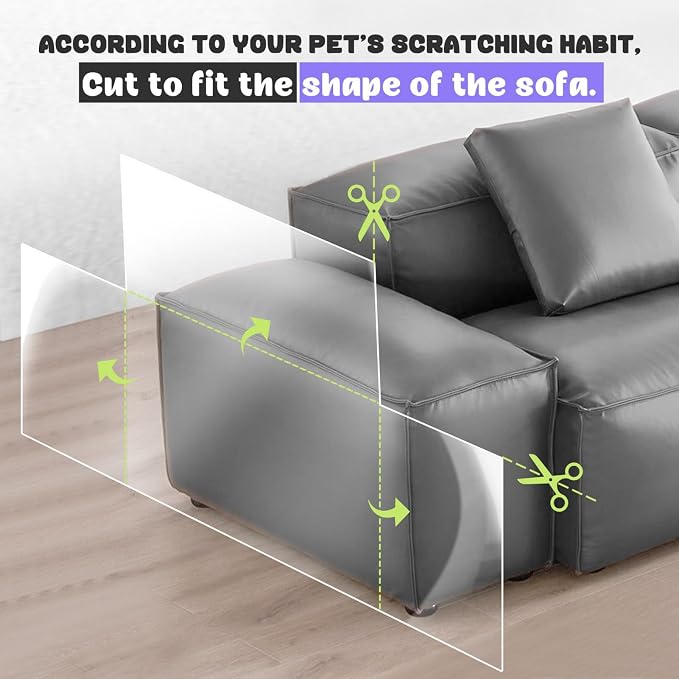 JINVOGREEN Cat Scratch Furniture Protector, 2 Pack, 196.8 x 11.8 in | Thickened Transparent Self-Adhesive Couch Protectors Designed to Help Shield Furniture from Cat Claws and Scratching