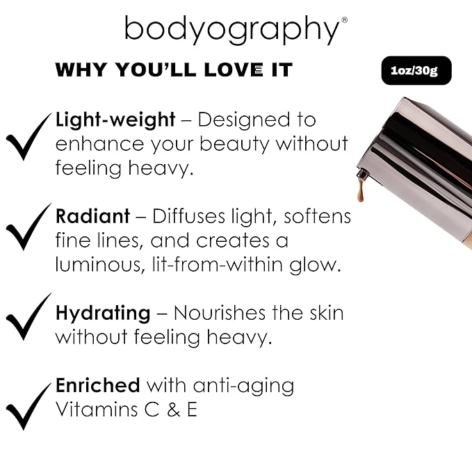 Bodyography Natural Finish Foundation (Medium/Neutral #160) | Oil-Free, Anti-Aging Salon Foundation with Vitamin E & C | Photo-Ready, Skin-Perfecting Coverage | Vegan, Gluten-Free, Paraben-Free