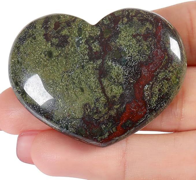 MAIBAOTA 45 mm Bloodstone Crystals Stones Heart Love Crystal Valentines Gifts for Herfriend Wife Palm Stone Reiki Crystal Gemstone Worry Stones for Anxiety