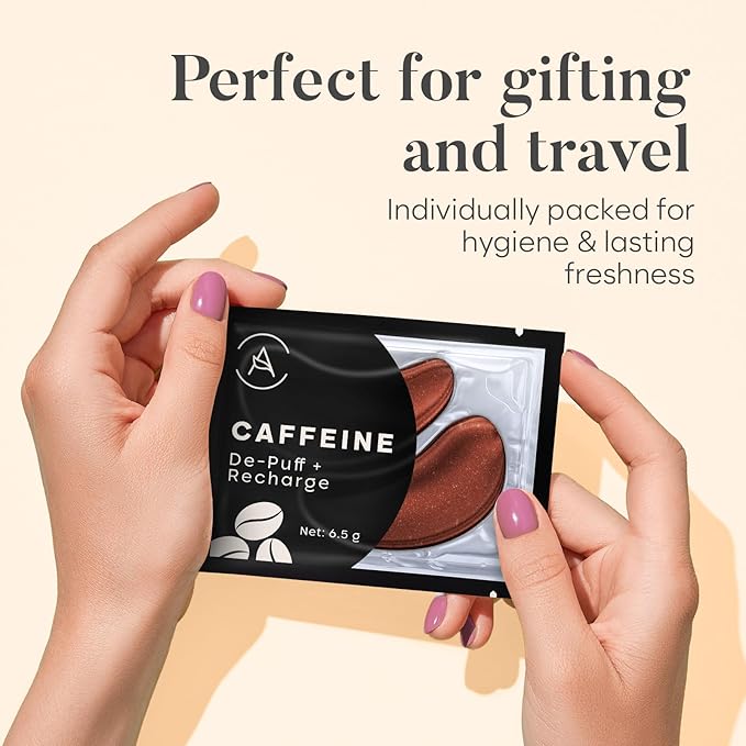 AURAE Caffeine Under Eye Patches (30 Pairs) - For Dark Circles & Puffiness - Hydrating Caffeine Eye Mask
