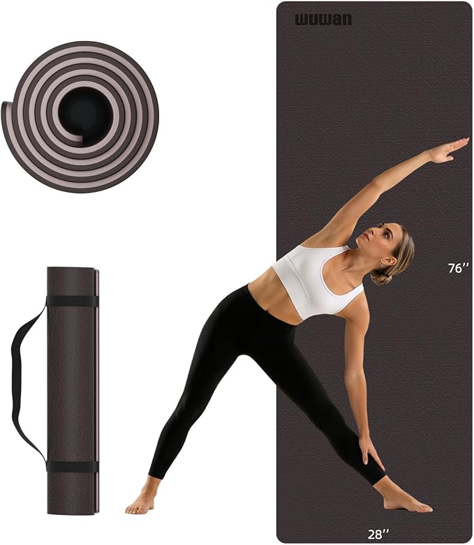 10mm0.4"TPE Yoga Mat Thick Wide Large for Home Workout Carrying Strap | Non Slip Exercise Mats Cushioned Joint-Friendly Stable,76"x28"Extra long Tapis Entrainement Au Sol Fitness,Pilates Gym Travel