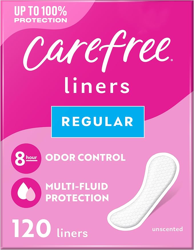Carefree Panty Liners for Women, Regular, Unwrapped, Unscented, 120ct