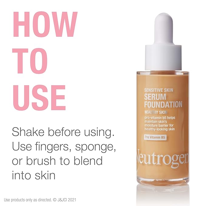 Neutrogena Healthy Skin Sensitive Skin Serum Foundation with Pro-Vitamin B5, Color Correcting & Pore Minimizing Liquid Foundation & Face Serum, Buildable Coverage, Medium 02, 1 oz