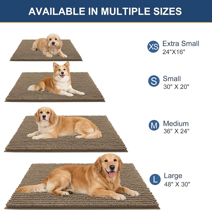 OLANLY Dog Door Mat for Muddy Paws 24x16, Extra Absorbent Chenille Mud Mat | Tan, Absorbs Moisture and Dirt, Non-Slip Machine Washable Doormat, Quick-Drying Indoor Entryway Floor Mat for Dogs