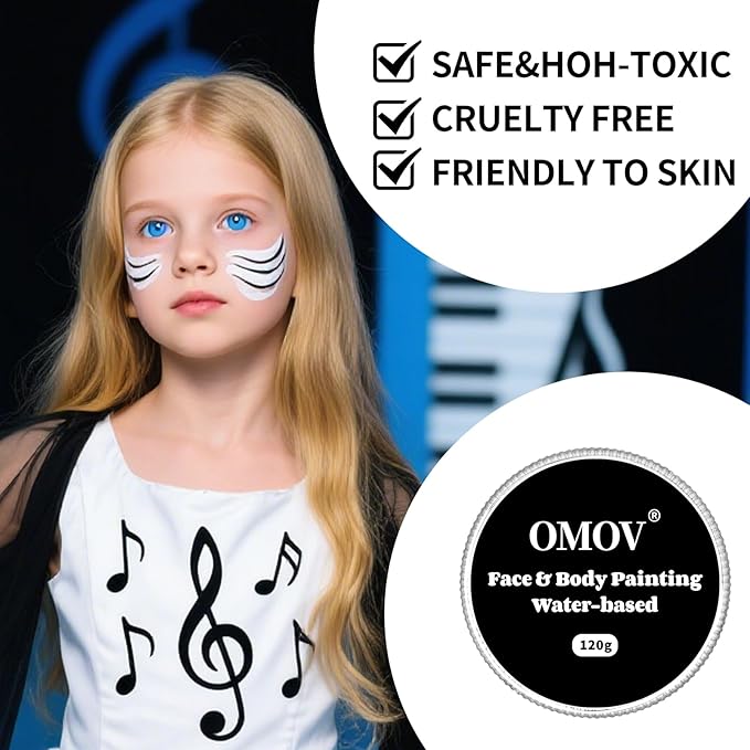 Black Face Paint 120g (4.23 0z) Non-Toxic,Water Activated Face Painting Kit for Kids Adults,SFX Makeup Large Capacity Facepaint Palette for Halloween, Cosplay,Theater Party,Skull Joker Special Effects