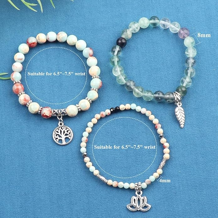 UEUC Tree of Life Yoga Healing Stone Bracelets,Multilayer Lotus Chakra Stone Reiki Bracelet Sets,Anxiety Crystal Natural Stone,for Women Stress Relief