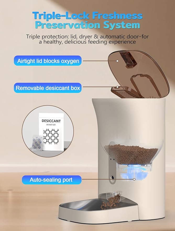 Automatic Cat Feeder with 3MP Camera,2K HD Video with Night Vision,5G/2.4G WiFi Pet Feeder with 2-Way Audio,App-Controlled Timed&Blockage Sensor,Detachable for Easy Cleaning with Desiccant for Cat/Dog