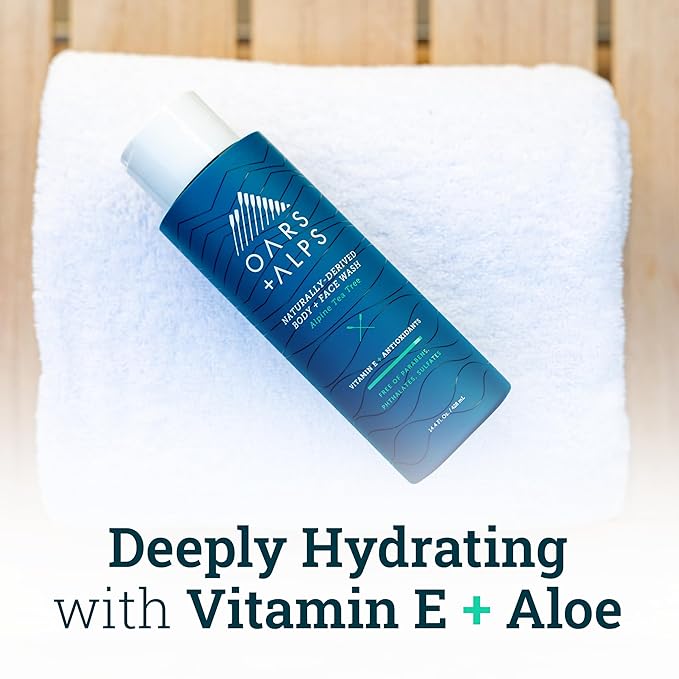 Oars + Alps Men's Moisturizing Body and Face Wash, Skin Care Infused with Vitamin E and Antioxidants, Sulfate Free, Alpine Tea Tree, 3 Pack