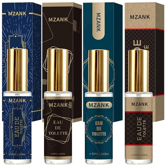 MZANK 4 Pack Cologne for Men(4x30ml),Perfume for Him,Valentines Day Gifts,Gifts for Husband,Gifts for Him,Eau de Toilette,Stocking Stuffers for Men,Travel Size Perfume,Natural Spray Long Lasting Gift