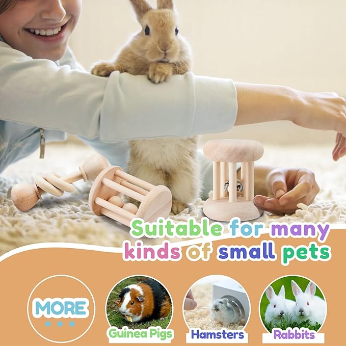 AOWPFVV Wooden Bunny Toys,Safe Rabbit Toys for Guinea Pigs,Small Animals