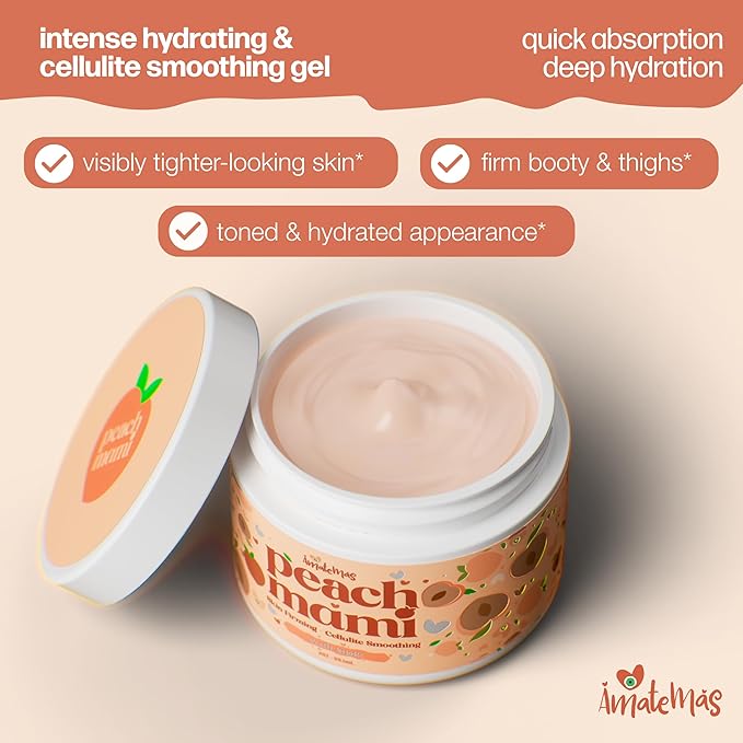 Amatemas Peach Mami Firming Body Cream - Hydrating Saggy Skin Tightening Cream and Anti Cellulite Lotion for Legs, Thighs, Hips, Arms, Belly, Bum - Lightweight, Quick-Absorbing Formula - 2 Ounces