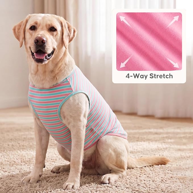 KYEESE 2Pack Cotton Dog Shirt for Large Dogs Soft Striped Tank Top | Reflective for Safety, Lightweight & Breathable, Gentle on Sensitive Skin, Stretchy & Free to Move, Comfortable Daily Wear