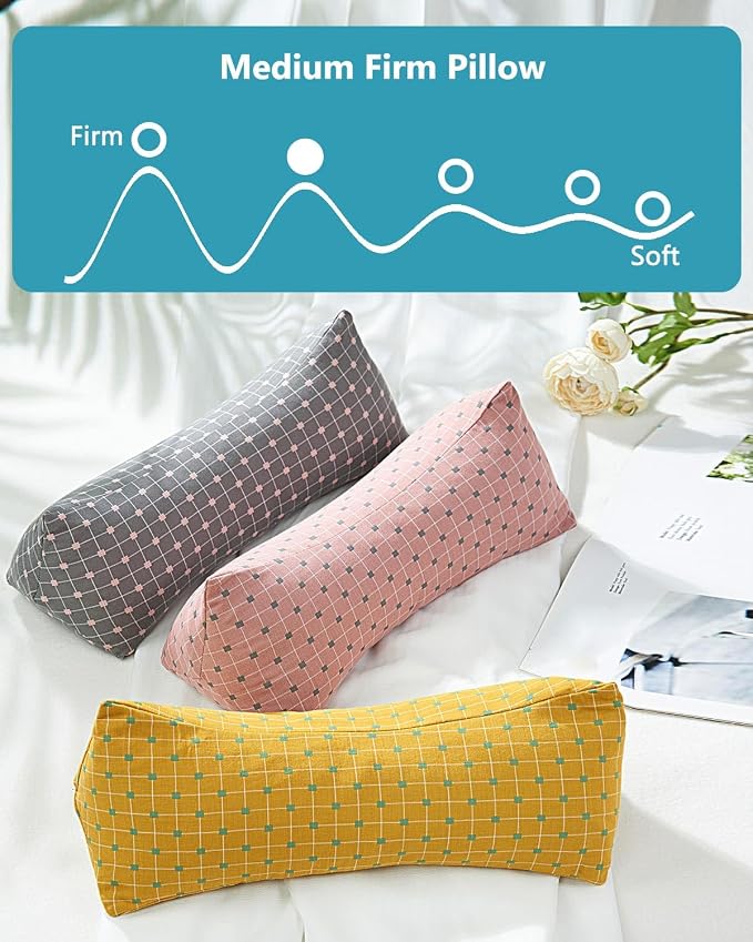 Cervical Buckwheat Roll Pillow for Sleeping,15.7"x5.9" Buckwheat Hulls Pillows Filling, Triangle Pillow for Neck Support Yoga Bolster, Adjustable Fill for Neck Pain Relief,Pink
