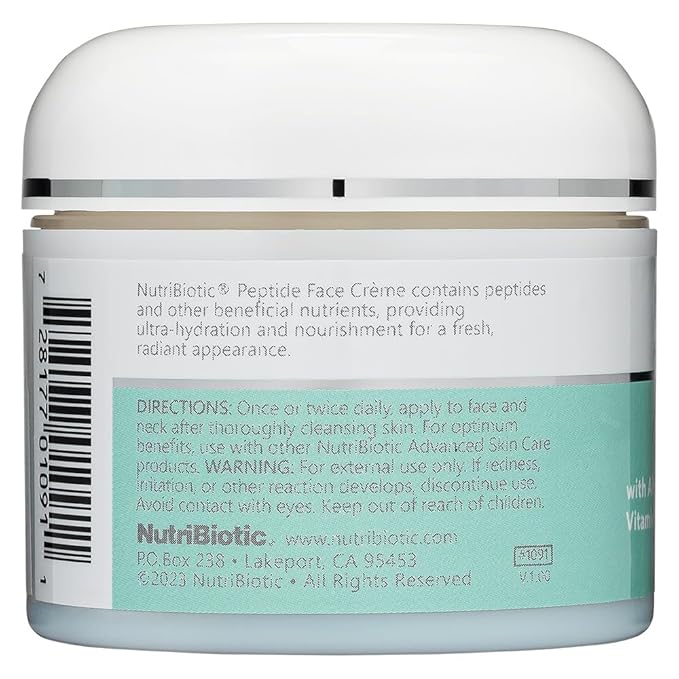NutriBiotic – Peptide Face Creme with GSE, 2 Oz | Ultra-Hydrating | Collagen Synthesis Support | with Botanical Extracts & Oils & Vitamin E | Natural Fragrance & Paraben Free