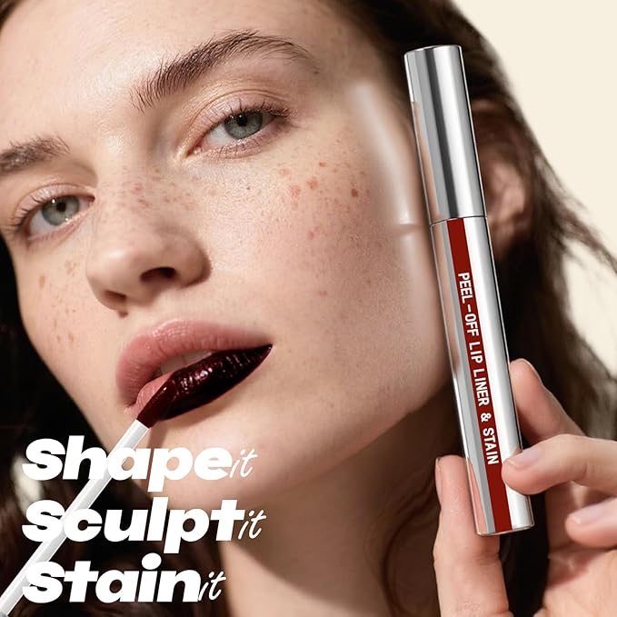 Cilrofelr 2 Colors Lip Liner Stain Peel Off Set with Tweezers - Long Wearing, Transfer Proof, Matte Finish, Quick Plump Lip Effect, Peel Off Lip Stain for All Skin Tones (Rose + Cocoa)