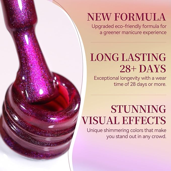 Born Pretty Burgundy Purple Cat Magnetic Eye Gel Polish,2026 Spring Summer Fruit Dark Burgundy Holographic Glitter Shimmer Translucent Magnetic Gel Polish with Purple Powder